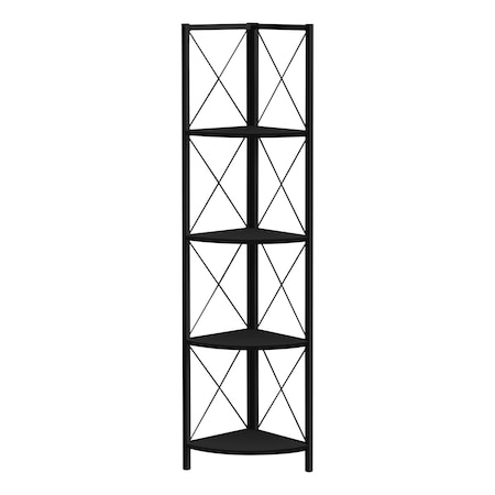 Monarch Specialties Bookshelf, Bookcase, Etagere, Corner, 4 Tier, 60"H, Office, Bedroom, Metal, Laminate, Black I 3649